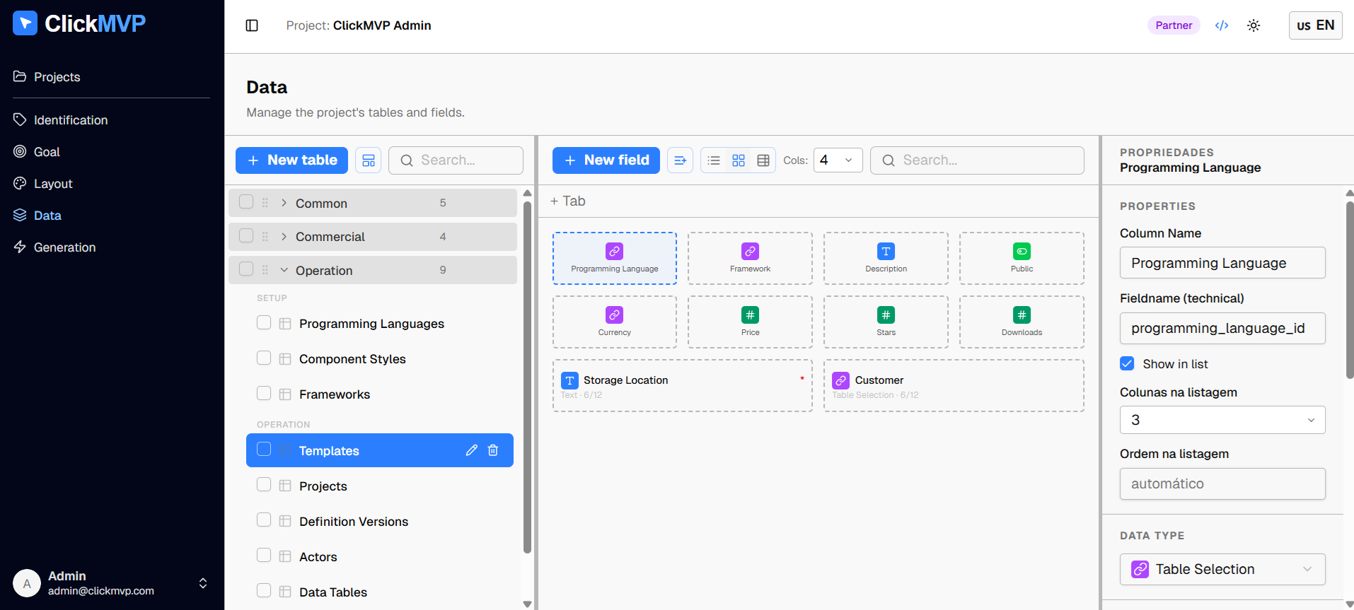ClickMVP: Designer visual de dados